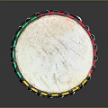 Traditional Red Handcrafted Drum With White Drumhead Colorful Edge And Carved Body Patterns For Home Use