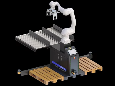 Industrial Robotic Arm Equipment With Conveyor Belt And Pallet Handling System 3d model