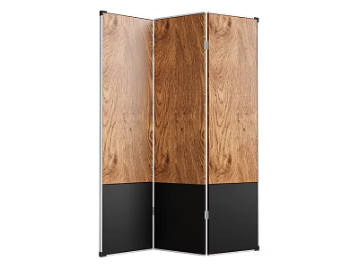 Stylish Modern Tri Fold Room Divider with Wood Grain Panels and Black Base for Living Space Partition 3d model