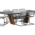Modern Office Desk With Wooden Top And Six Metal Frame Chairs