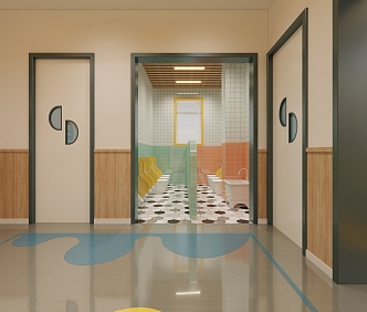 Modern toilet kindergarten aisle washing area 3d model