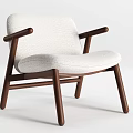Modern Accent Chair With White Fabric Upholstery And Wooden Armrests And Legs