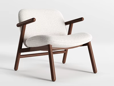 Modern Accent Chair With White Fabric Upholstery And Wooden Armrests And Legs 3d model