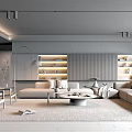 Modern Living Room Interior Design With L Shaped Sofa Bookshelves And Pendant Lights