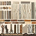 Natural Stone and Wood Wall Decor Collection with Various Textures and Patterns 3d model