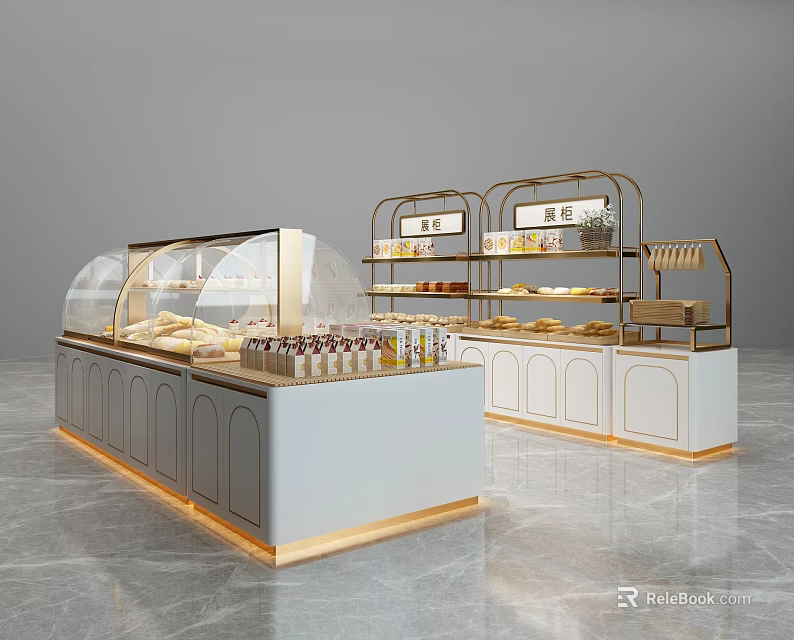 Modern Bakery Display Cabinets With Glass Cover Counter And Shelves For Pastries 3d model 