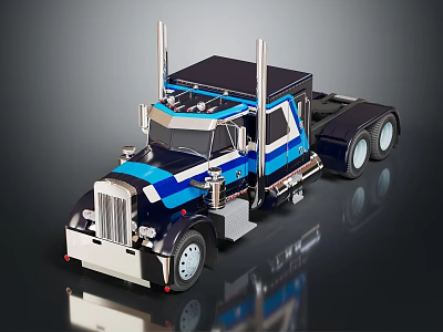 Blue And Black Heavy Duty Truck With Shiny Cab Silver Grille And Tall Stack Pipes 3d model