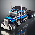 Blue And Black Heavy Duty Truck With Shiny Cab Silver Grille And Tall Stack Pipes