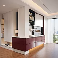Modern Two Tone Decorative Cabinet With Open Display Shelves And Warm Built In Ambient Lighting