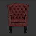 Red Tufted Wingback Accent Chair with Nailhead Trim and Wooden Legs Classic Design