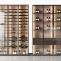 Modern Wine Cabinet Interior With Glass Doors Shelves Red Wine Bottles And Wine Glasses