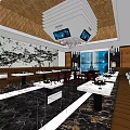 Modern Bar Interior Design With Marble Floor Mural Large Windows And Sofa Seats 3d model