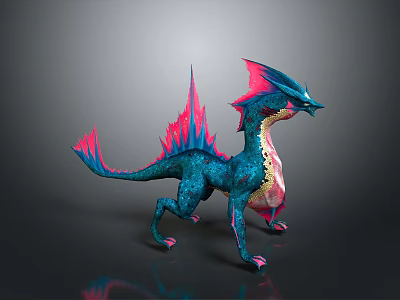 Fantasy Role And Creature Blue Pink Scaled Dragon With Spiked Wings Tail Mythical Beast 3d model