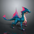 Fantasy Role And Creature Blue Pink Scaled Dragon With Spiked Wings Tail Mythical Beast