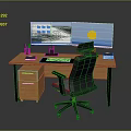 Modern Office Workstation With Wooden Desk Dual Monitors And Ergonomic Chair