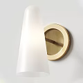 Modern Golden Circular Base Wall Lamp With White Lampshade Mounted On Minimalist White Wall