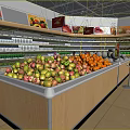 Supermarket Grocery Well Organized Fresh Fruits Display with Shelves and Products