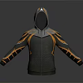 Stylish Dark Gray Hoodie With Orange Accent Stripes And Mesh Texture