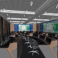 Duty room of modern monitoring room 3d model