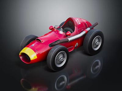 Red And Yellow Vintage Racing Car With Number 17 Large Wheels Open Cockpit 3d model