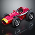 Red And Yellow Vintage Racing Car With Number 17 Large Wheels Open Cockpit