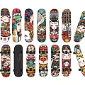 Colorful Cartoon Designed Skateboards As Sports Equipment With Various Art Prints