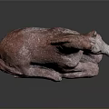 Red Terracotta Reclining Horse Sculpture With Textured Surface On Dark Background