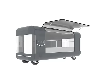 Modern Gray Food Truck With Open Awning Windows and Wheels Design 3d model