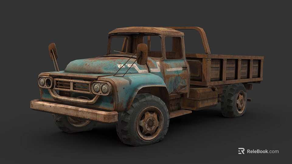 Vintage Rusty Blue Truck Featuring Wooden Cargo Bed And Classic Design 3d model 
