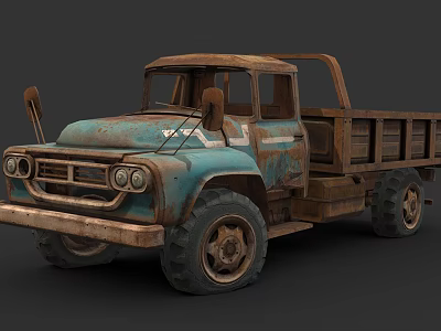 Vintage Rusty Blue Truck Featuring Wooden Cargo Bed And Classic Design 3d model