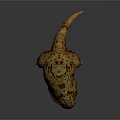 3D Prehistoric Amphibian Character with Green Brown Spotted Skin Open Mouth Sharp Teeth
