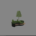 Outdoor Tree Planter With Tall Tree Trimmed Shrubs Green Grass And Wooden Bench
