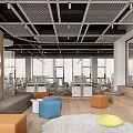 Modern Public Office Space With Open Layout Work Desks Green Chairs Glass Partitions And Computers