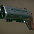 Three Barrel Revolver With Metal Body And Red Brown Wooden Grip Design