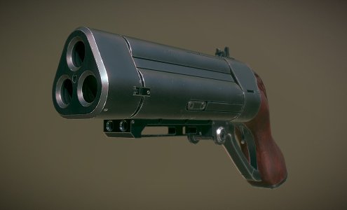 Three-barrelle pistol 3d model