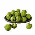Fresh Green Apples Arranged on a Black Plate with Some Scattered Around