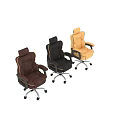 Stitched Leather Office Chair With High Back Armrests Swivel Base And Wheels