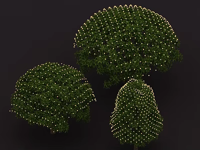 Festive Decorative Lights Illuminating Green Trees For Outdoor Garden Decoration 3d model