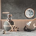 Modern Decorative Floor Lamp with Astronaut Figurine Moon Decor Rocket Model and Spherical Elements