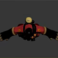 Protective Red Jumpsuit With Black Gloves Boots Gas Mask And Orange Gear