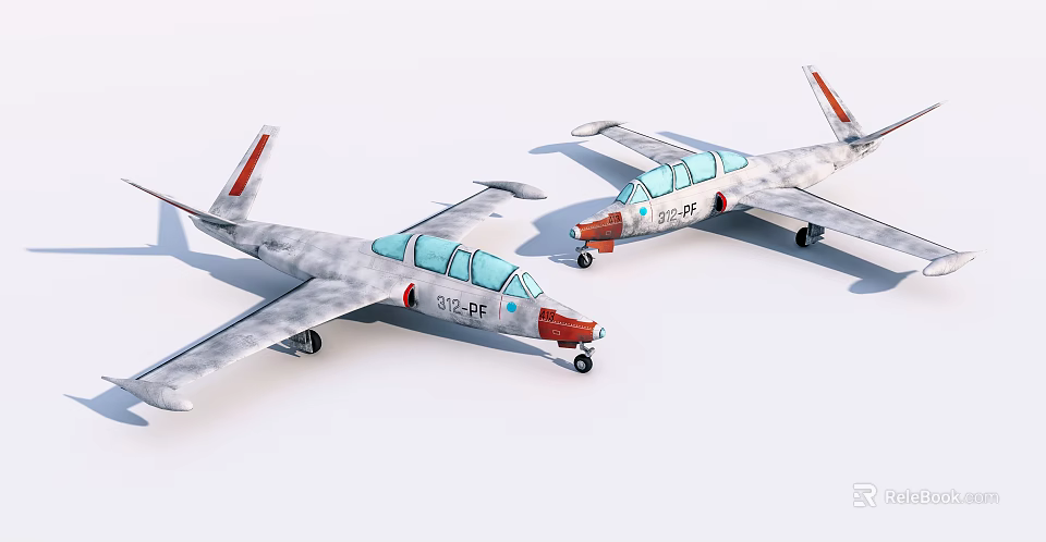 Two Gray and Red Passenger Planes With Clear Cockpits 97FF 9145 on White Background 3d model 