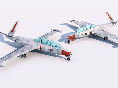 Two Gray and Red Passenger Planes With Clear Cockpits 97FF 9145 on White Background 3d model
