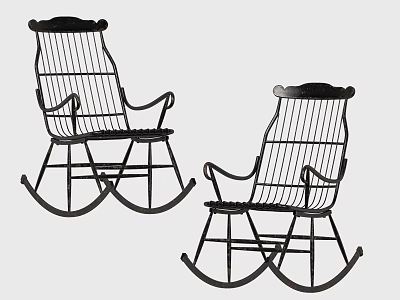 Pair of Black Metal Rocking Chairs with Slat Back Design for Leisure Spaces 3d model