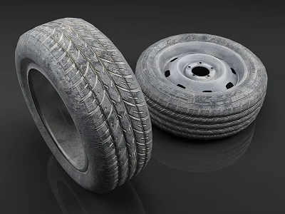 Car Tires With Tread Pattern And Steel Rim Wheel 3d model