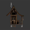 Rustic Wooden House With Green Roof Staircase Terrace Lantern And White Pillars
