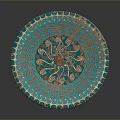 Turquoise Hand Carved Plate With Intricate Swirls Floral Patterns And Central Red Accent