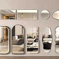 Wall Mounted Mirrors Of Various Shapes In Interior 3d model