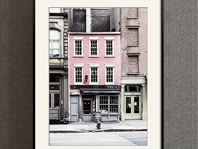 Framed Landscape Painting of Urban Street Scene with Pink Building Windows Shop and Fire Hydrant 3d model