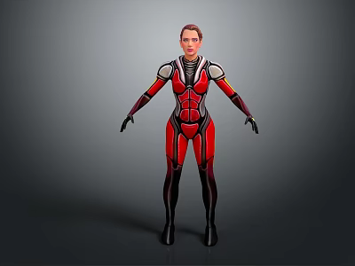 Futuristic Sci Fi Character In Red And Silver Bodysuit Standing Pose Design 3d model