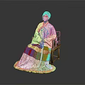 Traditional Elegant Costume With Light Colored Top Colorful Embroidery And Purple Yellow Pleated Skirt